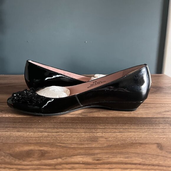 Vintage Black Patent Leather Ruffle Toe Flats - Picture 4 of 13
